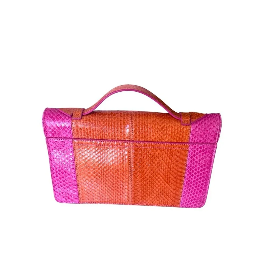 MONIKA CHIANG NWT Colorblock Embossed Leather Clutch  Bag Pink Orange Purse Y2K